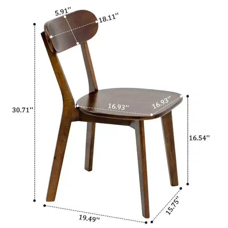 Chaise de salle à manger en bois massif, style Mid-Century, avec coussin marron / naturel / gris, lot de 2