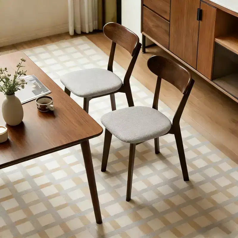 Chaise de salle à manger en bois massif, style Mid-Century, avec coussin marron / naturel / gris, lot de 2