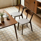 Chaise de salle à manger en bois massif, style Mid-Century, avec coussin marron / naturel / gris, lot de 2