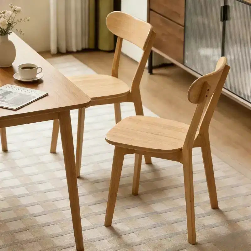 Chaise de salle à manger en bois massif, style Mid-Century, avec coussin marron / naturel / gris, lot de 2