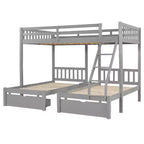 Lit superposé triple gris, taille double et double, pour 3 personnes, avec 2 tiroirs de rangement