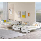 Lit superposé triple gris, taille double et double, pour 3 personnes, avec 2 tiroirs de rangement