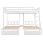 Lit superposé triple gris, taille double et double, pour 3 personnes, avec 2 tiroirs de rangement