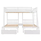 Lit superposé triple gris, taille double et double, pour 3 personnes, avec 2 tiroirs de rangement