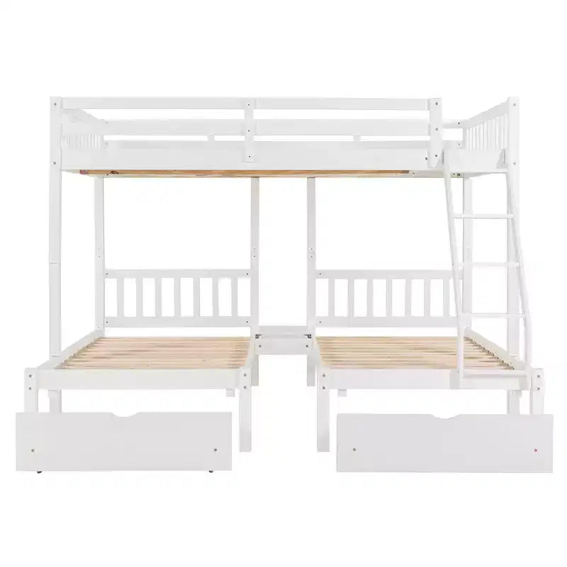 Lit superposé triple gris, taille double et double, pour 3 personnes, avec 2 tiroirs de rangement