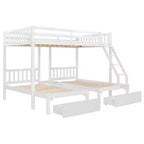 Lit superposé triple gris, taille double et double, pour 3 personnes, avec 2 tiroirs de rangement