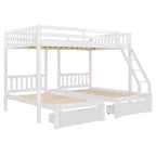 Lit superposé triple gris, taille double et double, pour 3 personnes, avec 2 tiroirs de rangement