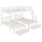 Lit superposé triple gris, taille double et double, pour 3 personnes, avec 2 tiroirs de rangement