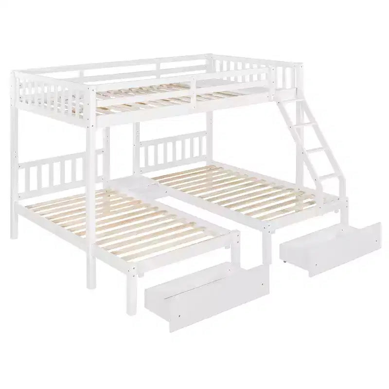 Lit superposé triple gris, taille double et double, pour 3 personnes, avec 2 tiroirs de rangement