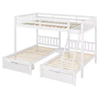 Lit superposé triple gris, taille double et double, pour 3 personnes, avec 2 tiroirs de rangement