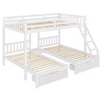 Lit superposé triple gris, taille double et double, pour 3 personnes, avec 2 tiroirs de rangement