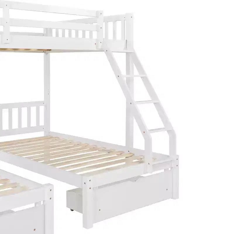 Lit superposé triple gris, taille double et double, pour 3 personnes, avec 2 tiroirs de rangement