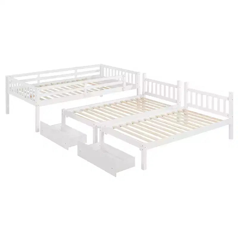 Lit superposé triple gris, taille double et double, pour 3 personnes, avec 2 tiroirs de rangement