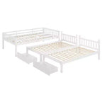 Lit superposé triple gris, taille double et double, pour 3 personnes, avec 2 tiroirs de rangement