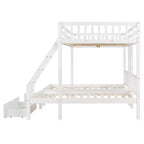 Lit superposé triple gris, taille double et double, pour 3 personnes, avec 2 tiroirs de rangement