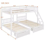Lit superposé triple gris, taille double et double, pour 3 personnes, avec 2 tiroirs de rangement