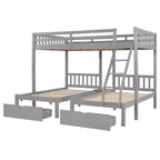 Lit superposé triple gris, taille double et double, pour 3 personnes, avec 2 tiroirs de rangement