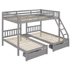 Lit superposé triple gris, taille double et double, pour 3 personnes, avec 2 tiroirs de rangement
