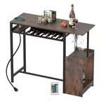 Costway Rectangular Bar Table w/ Charging Station LED Light Wine Rack 2 Rows Glass Rack