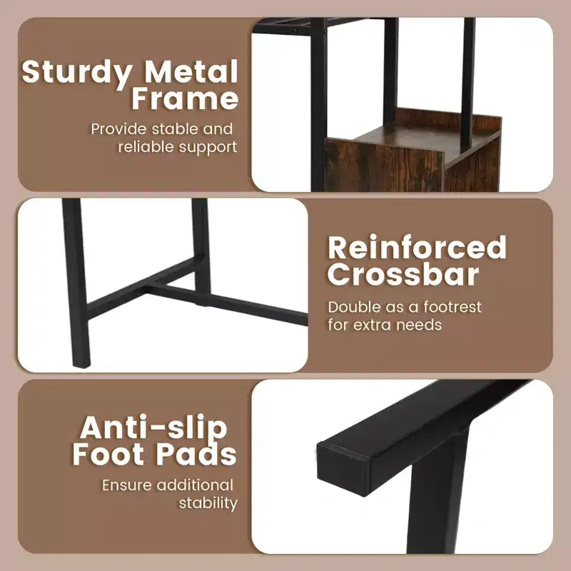 Table de bar industrielle marron rustique et noire pour 1 personne