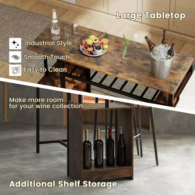 Table de bar industrielle marron rustique et noire pour 1 personne