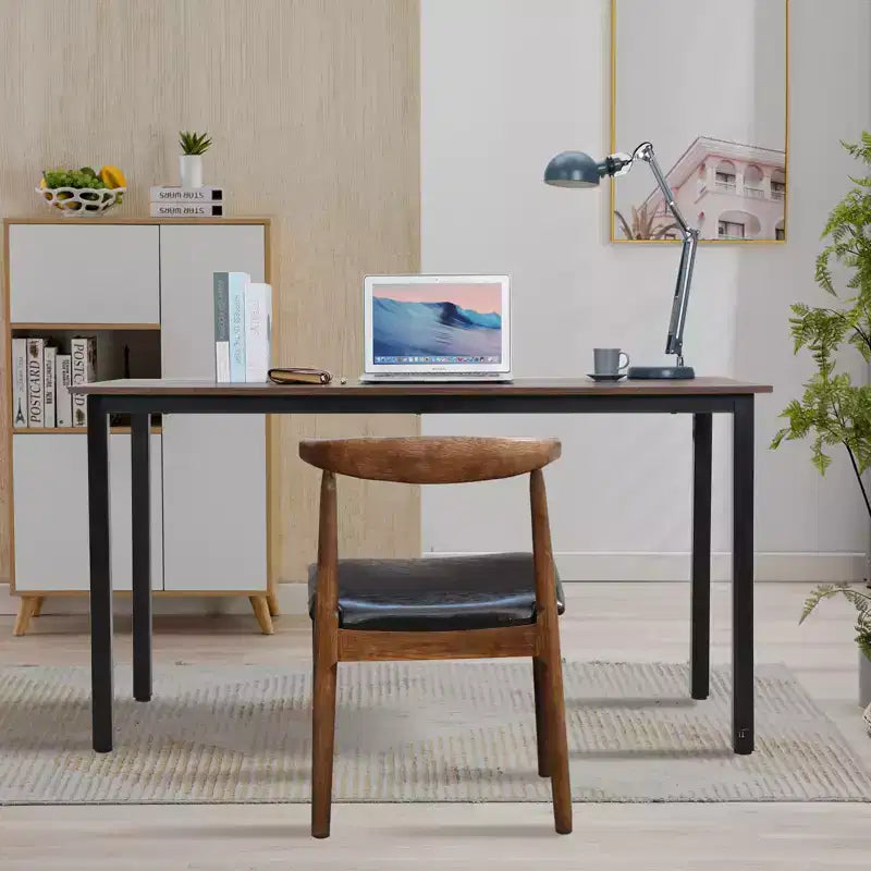 Bureau individuel marron avec cadre en métal, 140 cm