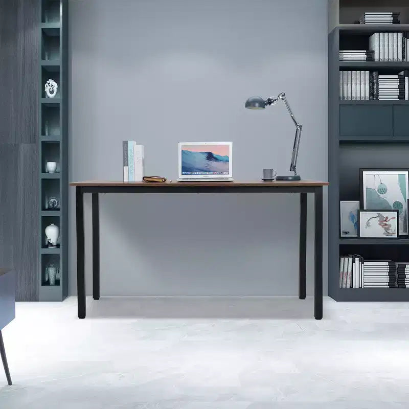 Bureau individuel marron avec cadre en métal, 140 cm