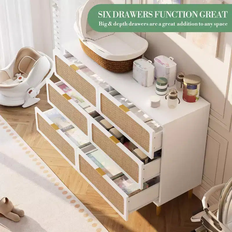 Commode 6 tiroirs en rotin noir/blanc – Utilisateur unique