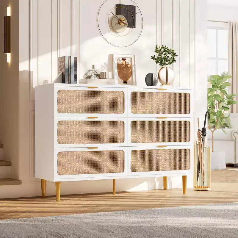 Commode 6 tiroirs en rotin noir/blanc – Utilisateur unique