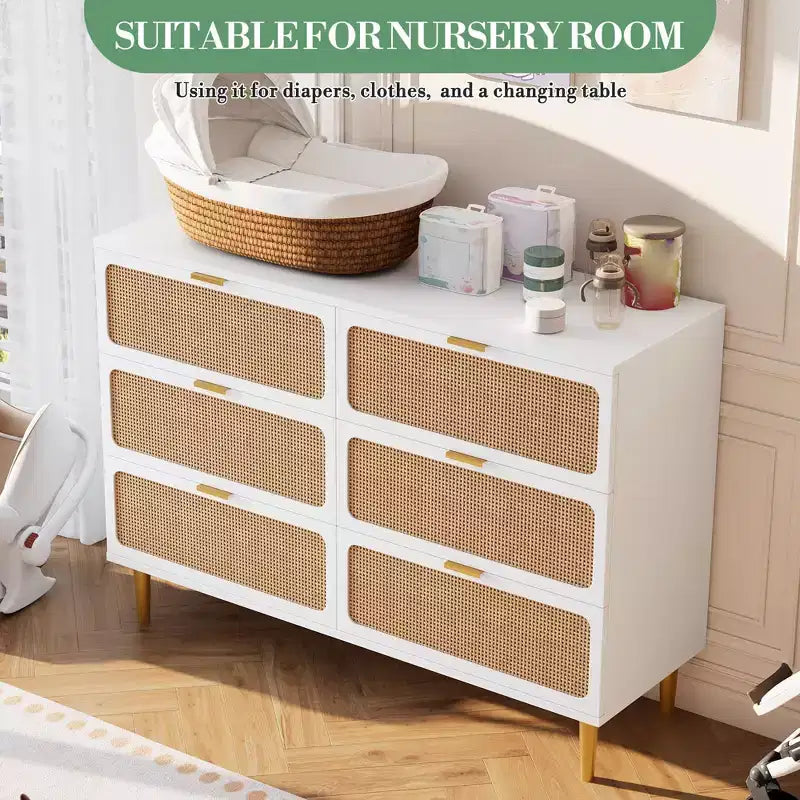 Commode 6 tiroirs en rotin noir/blanc – Utilisateur unique