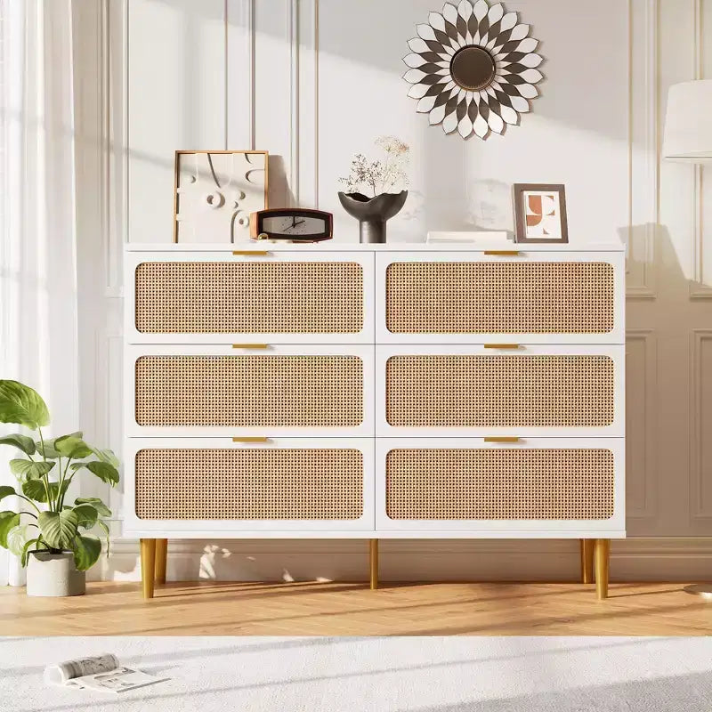 Commode 6 tiroirs en rotin noir/blanc – Utilisateur unique