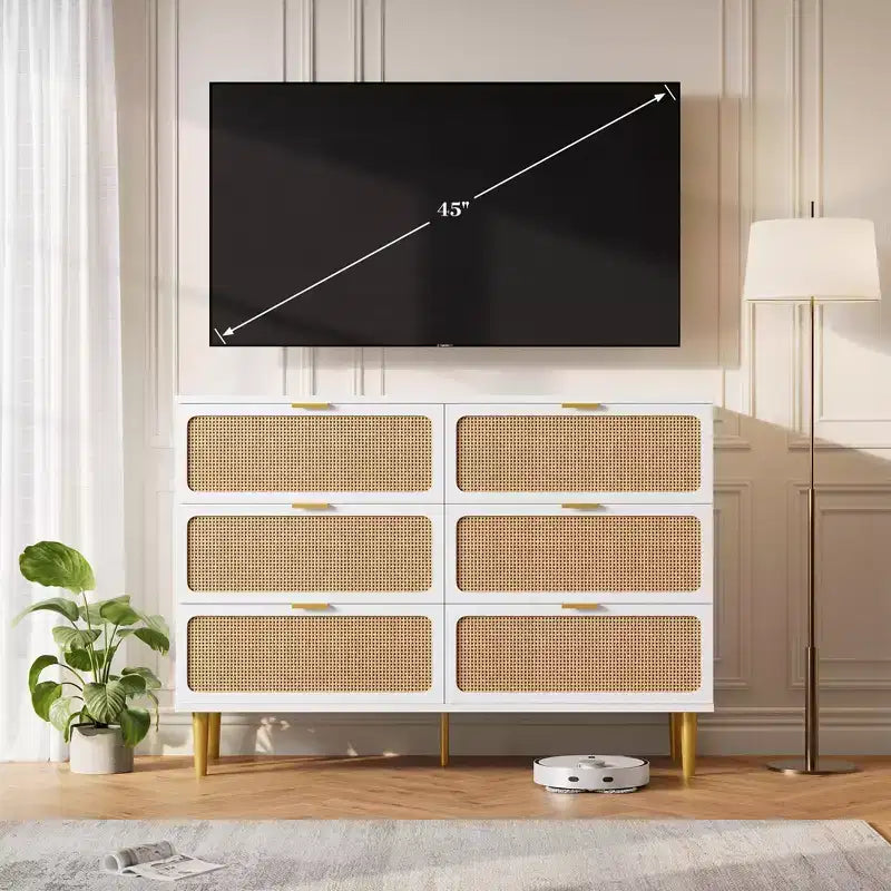 Commode 6 tiroirs en rotin noir/blanc – Utilisateur unique