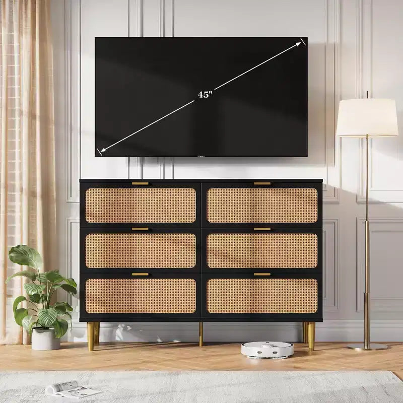 Commode 6 tiroirs en rotin noir/blanc – Utilisateur unique