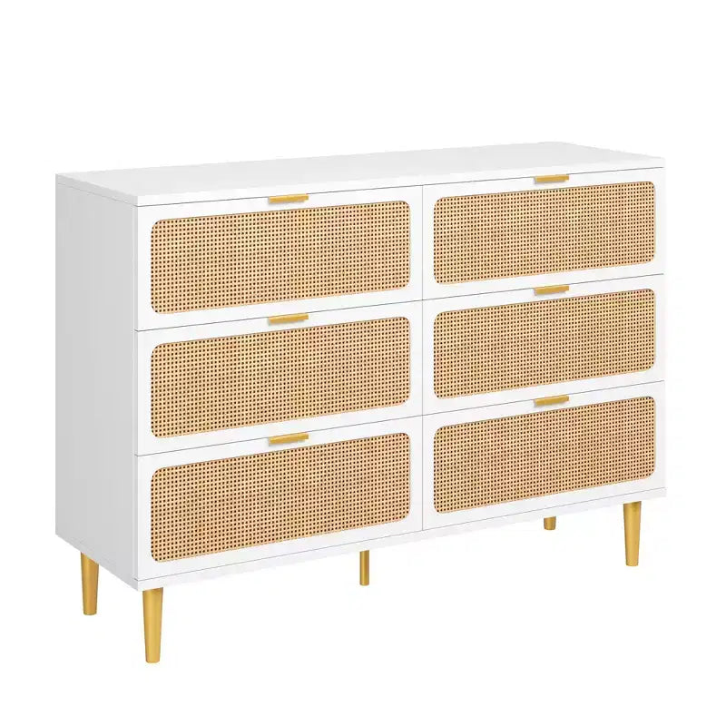 Commode 6 tiroirs en rotin noir/blanc – Utilisateur unique