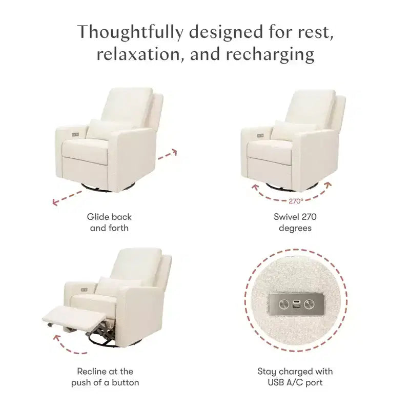 Fauteuil inclinable électrique et pivotant gris avec port USB, 1 place