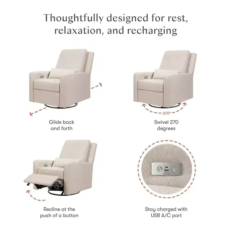 Fauteuil inclinable électrique et pivotant gris avec port USB, 1 place