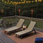 Ensemble de chaises longues de patio inclinables bleues/marron avec table d'appoint, 2 personnes