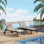 Ensemble de chaises longues de patio inclinables bleues/marron avec table d'appoint, 2 personnes
