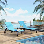 Ensemble de chaises longues de patio inclinables bleues/marron avec table d'appoint, 2 personnes