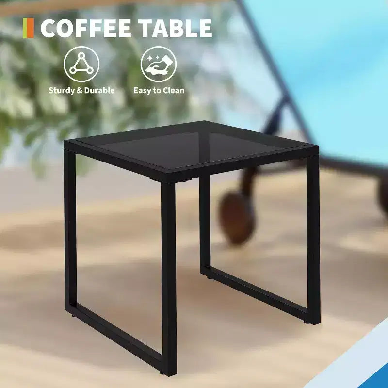 Ensemble de chaises longues de patio inclinables bleues/marron avec table d'appoint, 2 personnes