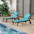 2-Piece Brown Patio Chaise Lounge Set  Outdoor Textile Sun Loungers with 5-Position Backrest, Wheels & Matching Side Table