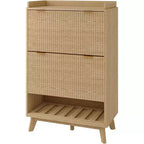 48 Tall Narrow Fluted Shoe Cabinet, Entryway Storage Organizer Shoe Organizer with Bottom Open Shelf, 2 Flip Drawers, Adjustable Shelves