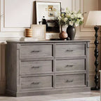 Commode 6 tiroirs marron/gris, style campagnard, pour 1 personne
