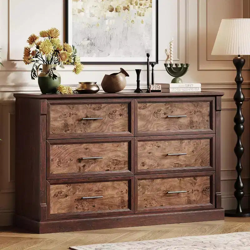 Commode 6 tiroirs marron/gris, style campagnard, pour 1 personne