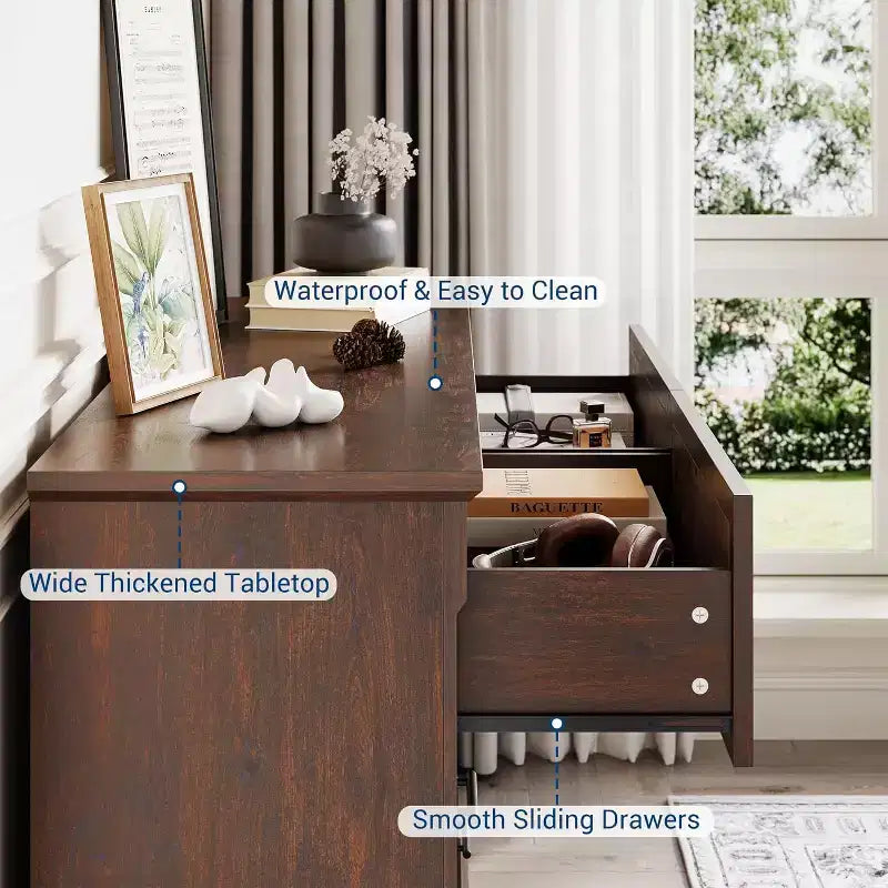 Commode 6 tiroirs marron/gris, style campagnard, pour 1 personne