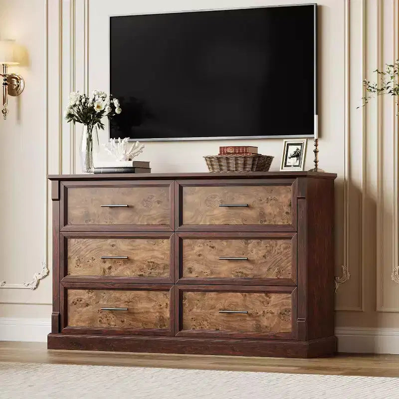 Commode 6 tiroirs marron/gris, style campagnard, pour 1 personne