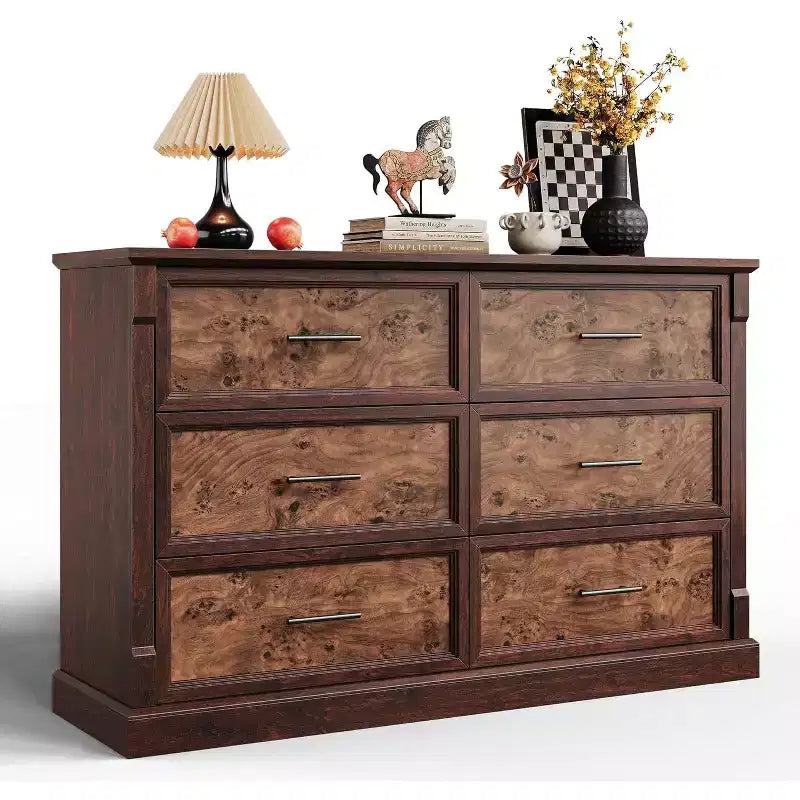 6 Drawer Dresser for Bedroom, Farmhouse 47.2 Wide Chest of Drawers with Metal Handles, Rustic Double Wood Dresser, Storage Dressers Organizer