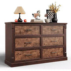 6 Drawer Dresser for Bedroom, Farmhouse 47.2 Wide Chest of Drawers with Metal Handles, Rustic Double Wood Dresser, Storage Dressers Organizer