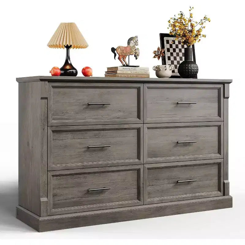 Commode 6 tiroirs marron/gris, style campagnard, pour 1 personne