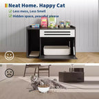 Meuble cache-litière pour chat en bois beige/noir avec porte abattante, pour 1 chat